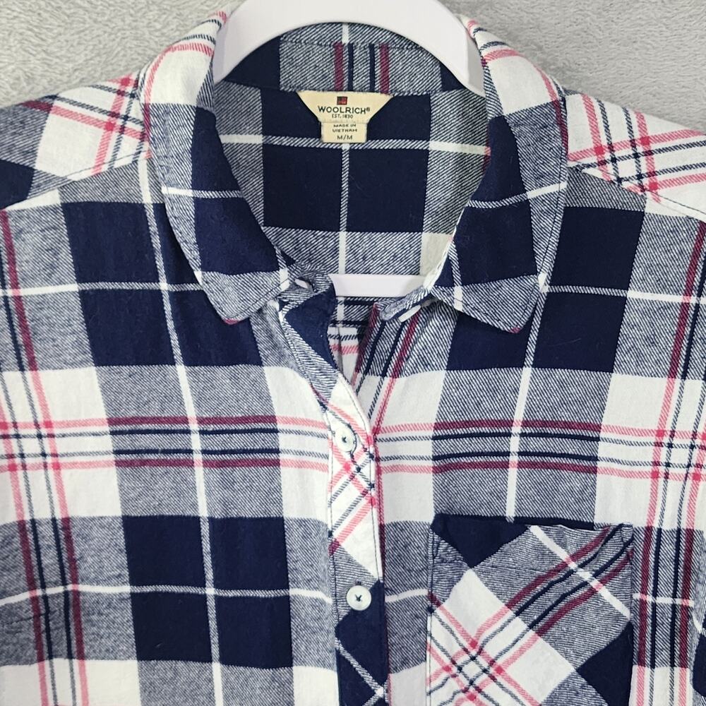 Woolrich Flannel Shirt Button Up Plaid Blue White 100% Cotton Womens Size Medium - Picture 3 of 9